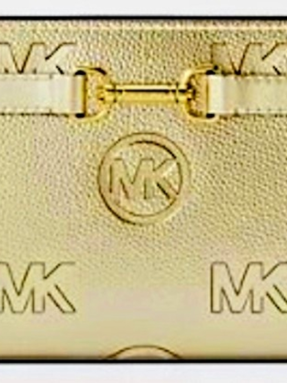 Michael Kors Carson Metallic Pale Gold Embossed Logo LG Snap Wallet Sold Out HTF
